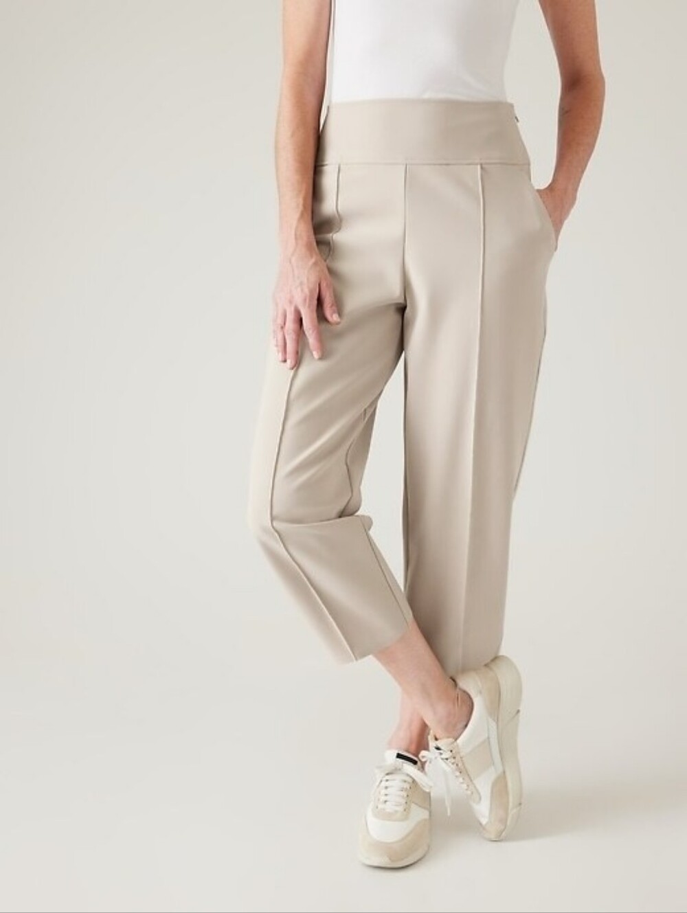 Athleta Stellar Wide Leg Italian Euroluxe Tailored Crop Trouser in Abalone